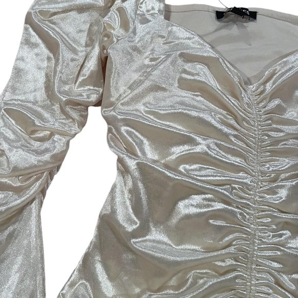 Express Velvet Cream Coquette Long Sleeve Top - Picture 2 of 5